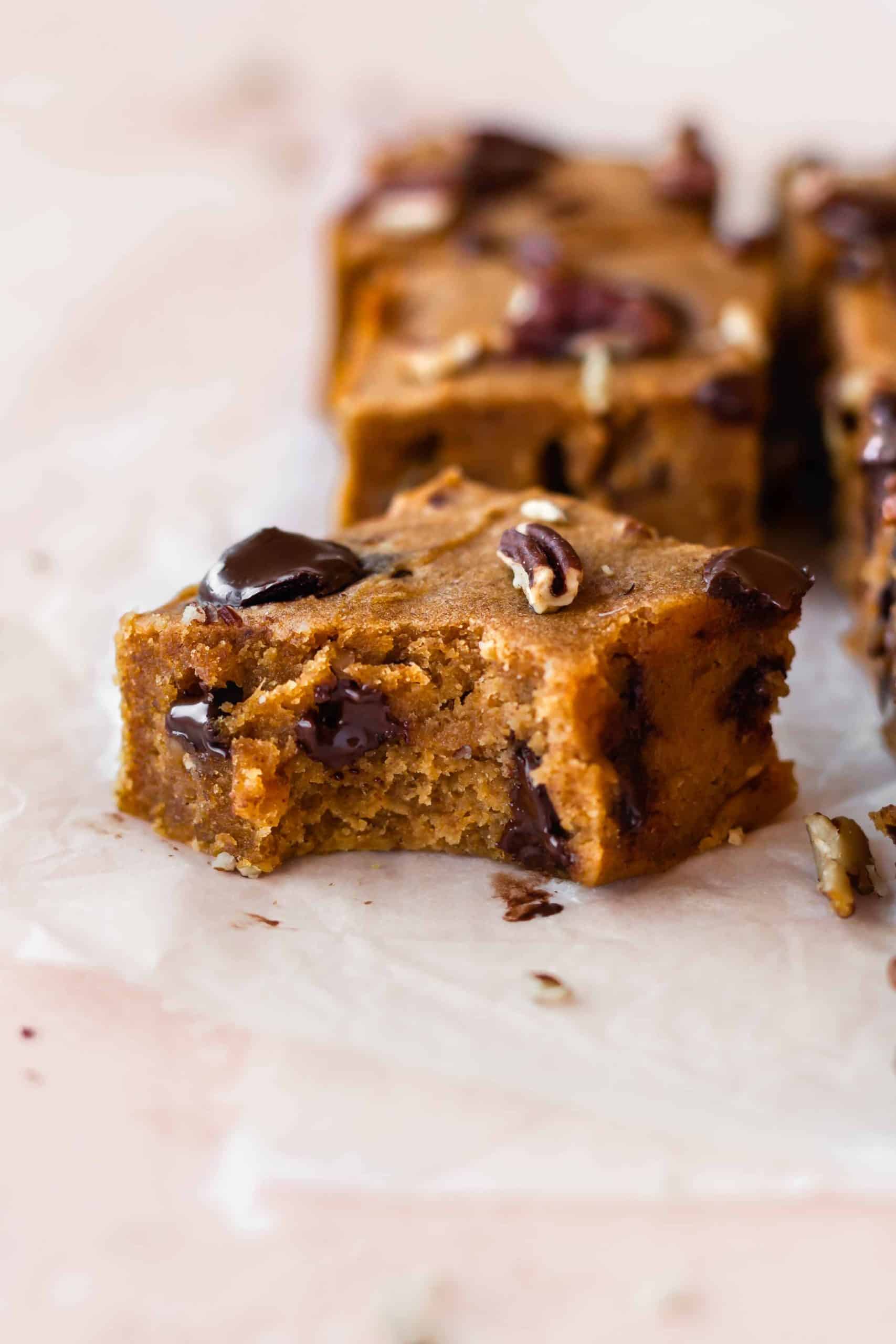 Pumpkin bars with a bite taken out