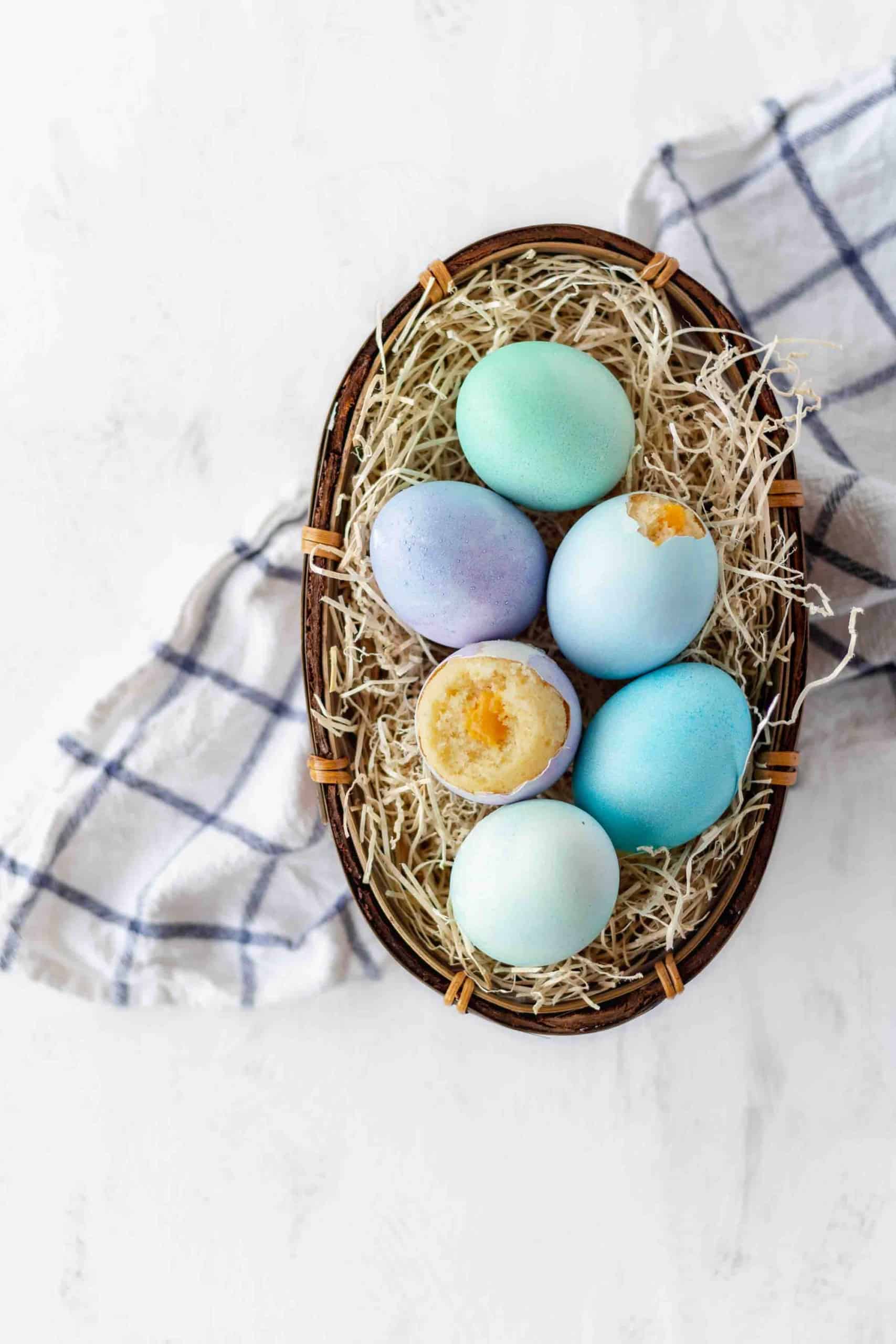 Vanilla cupcakes baked in eggshells with carrot curd