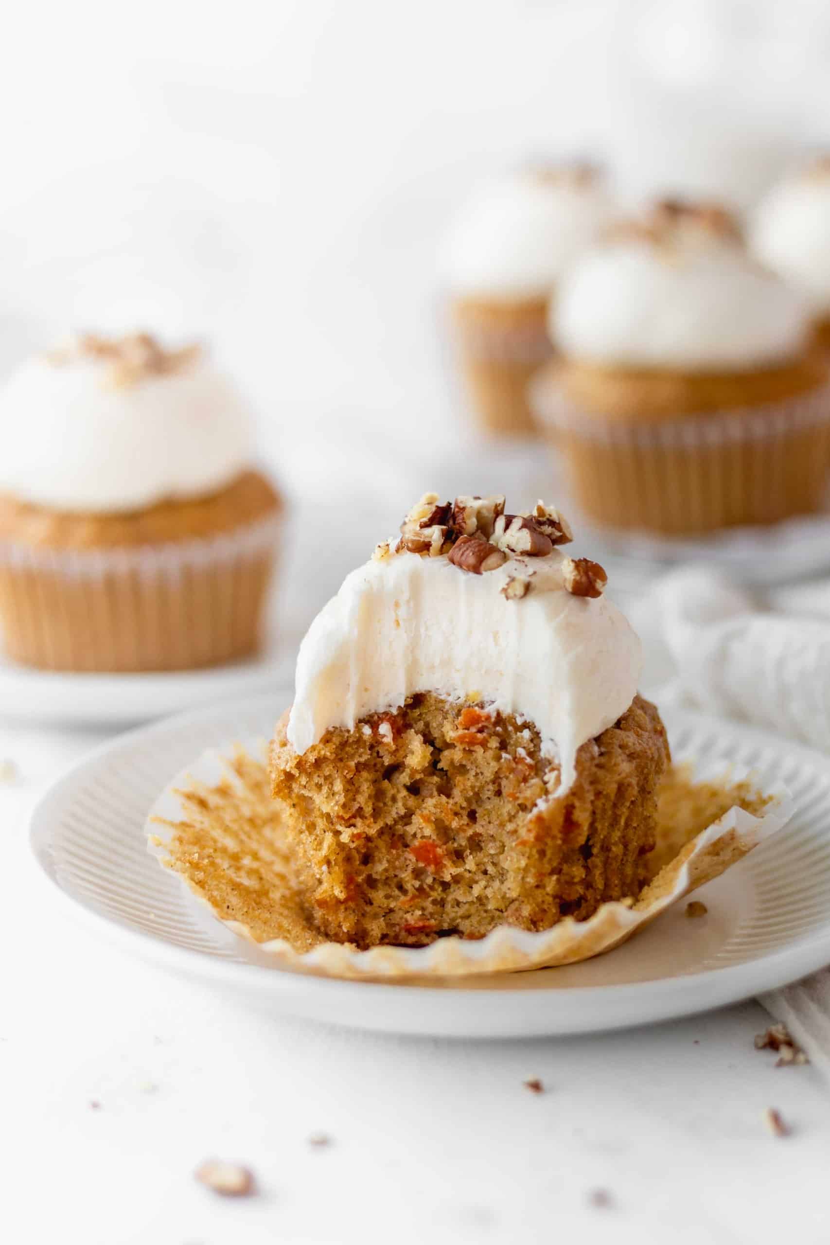 A cupcake with a bite taken out
