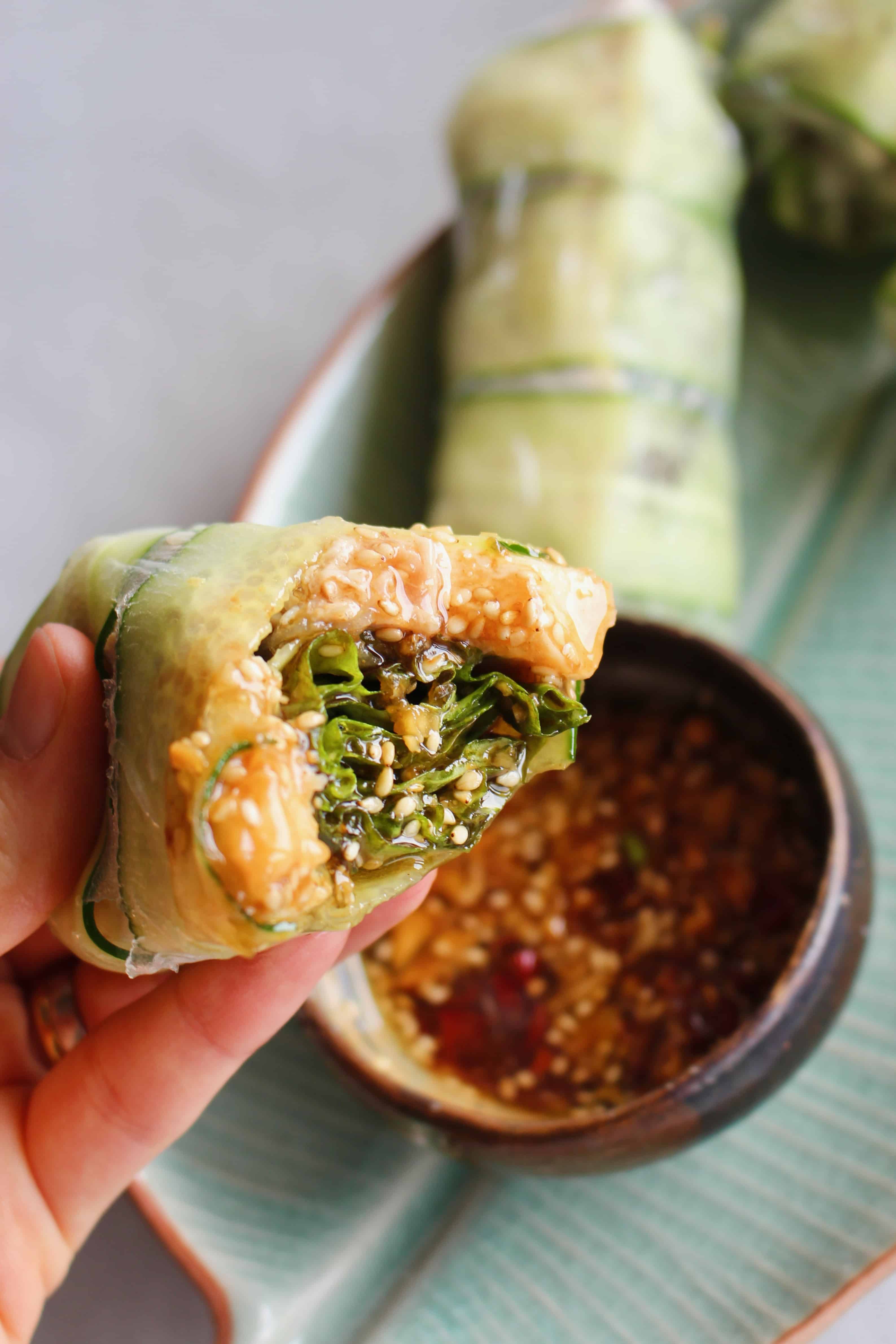 A bitten summer roll.