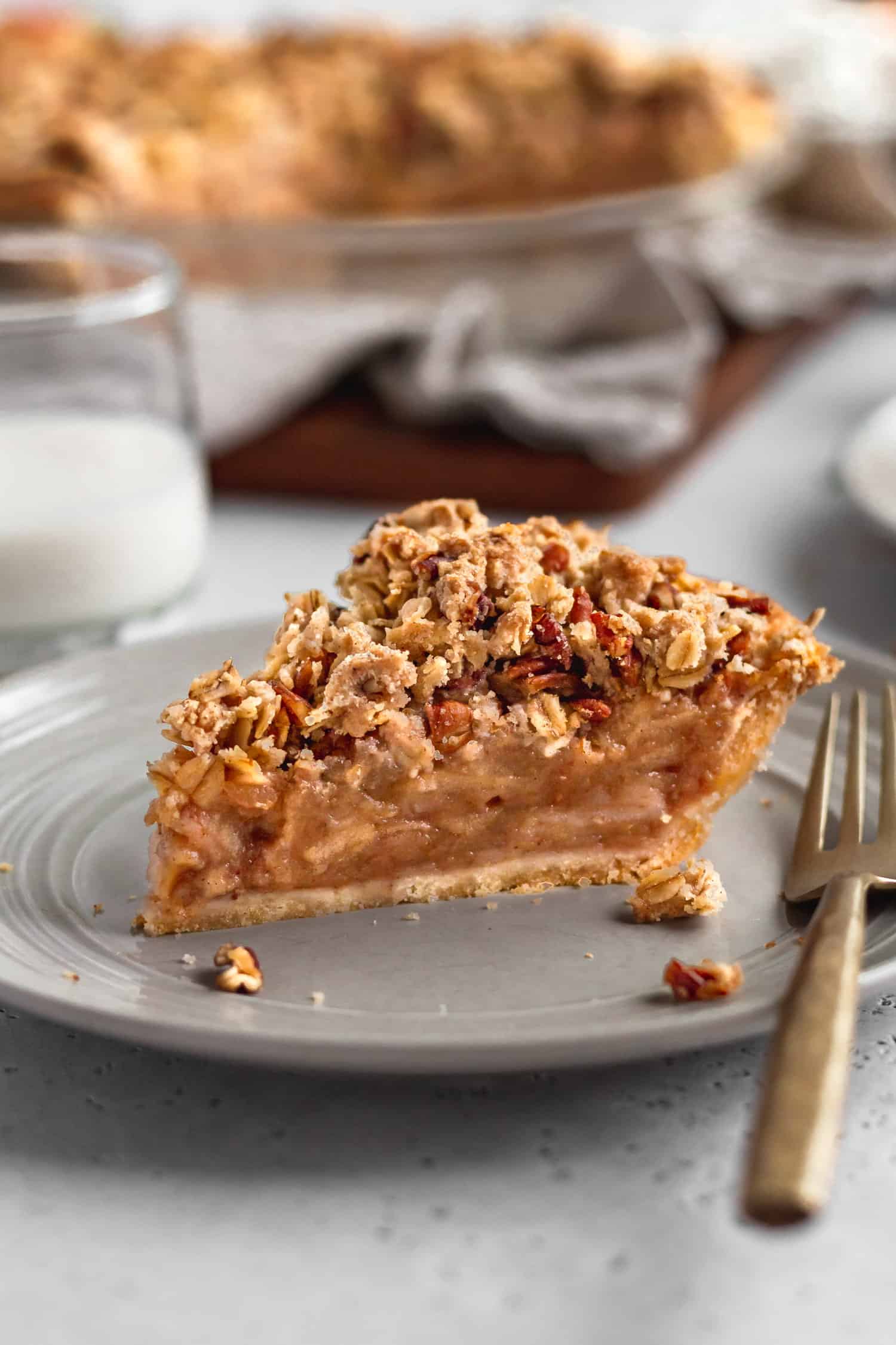 A slice of gluten-free apple crumble pie