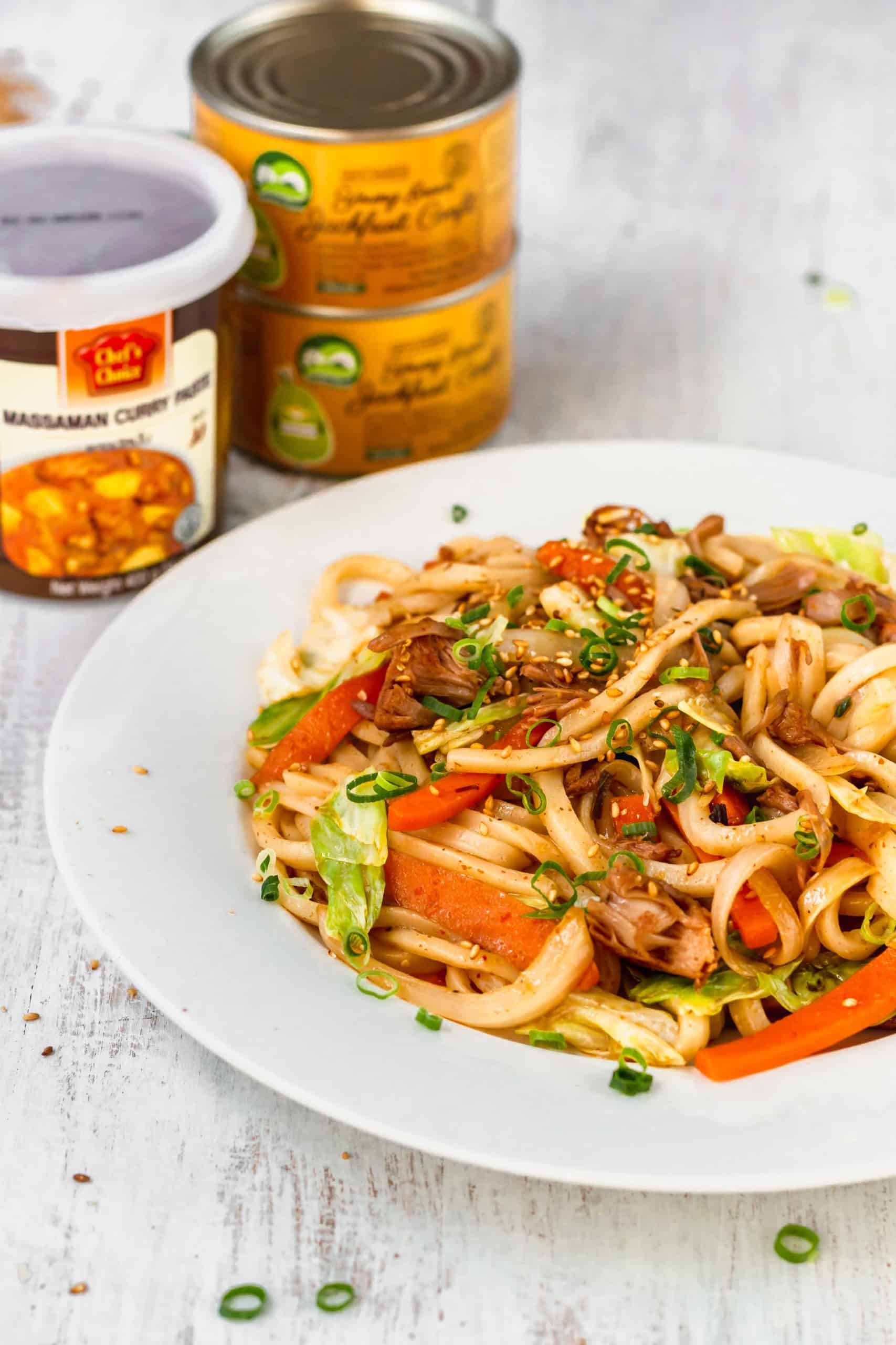 A plate of spicy curry fried noodles