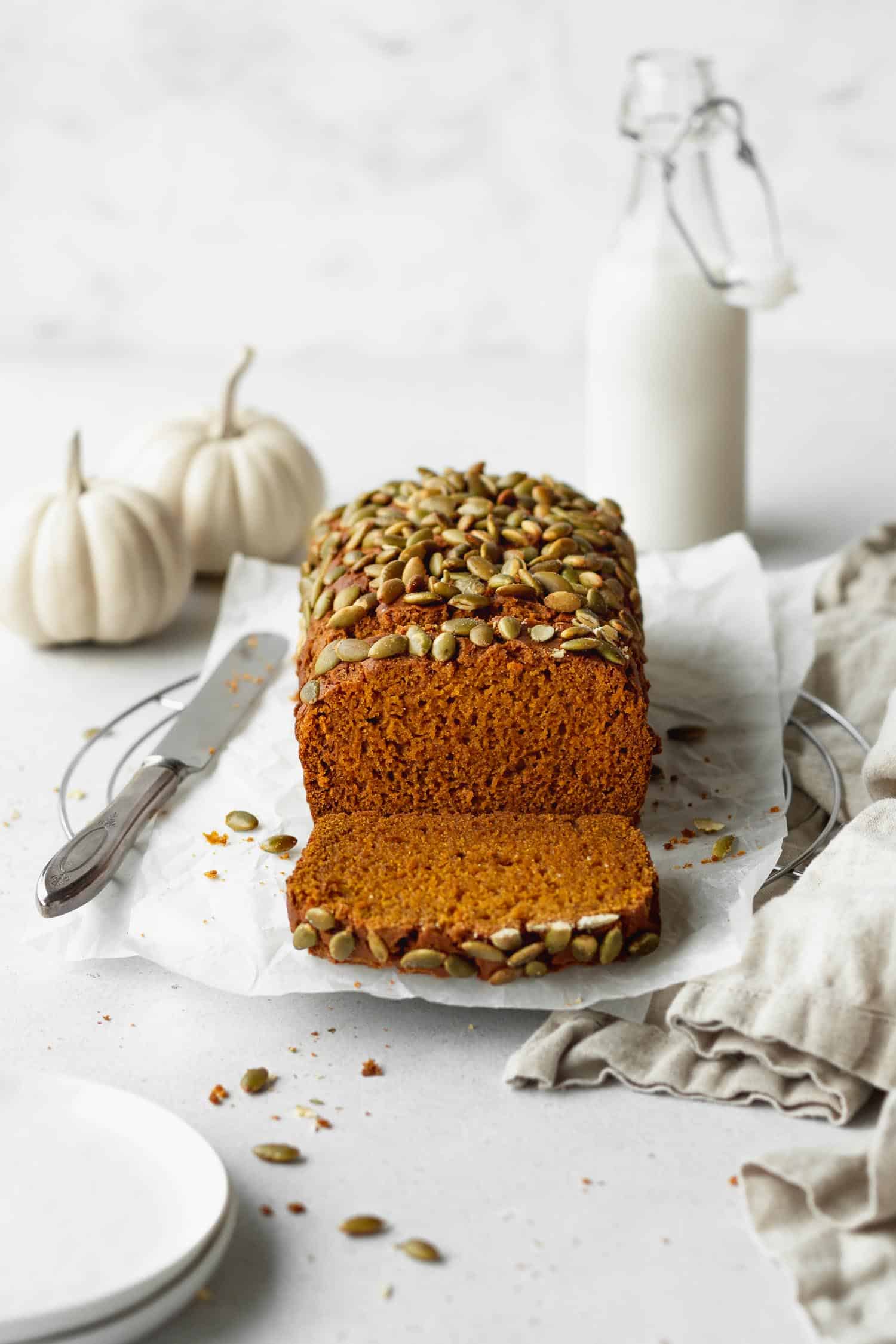 A loaf of gluten free pumpkin bread.