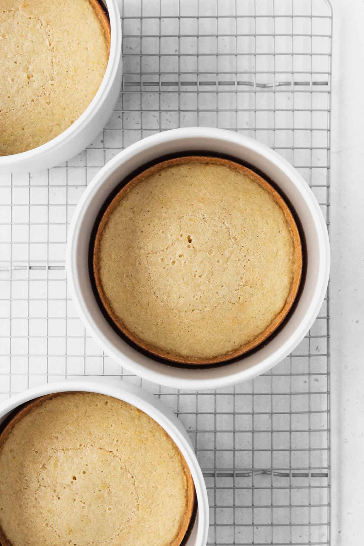 Three baked cake layers.